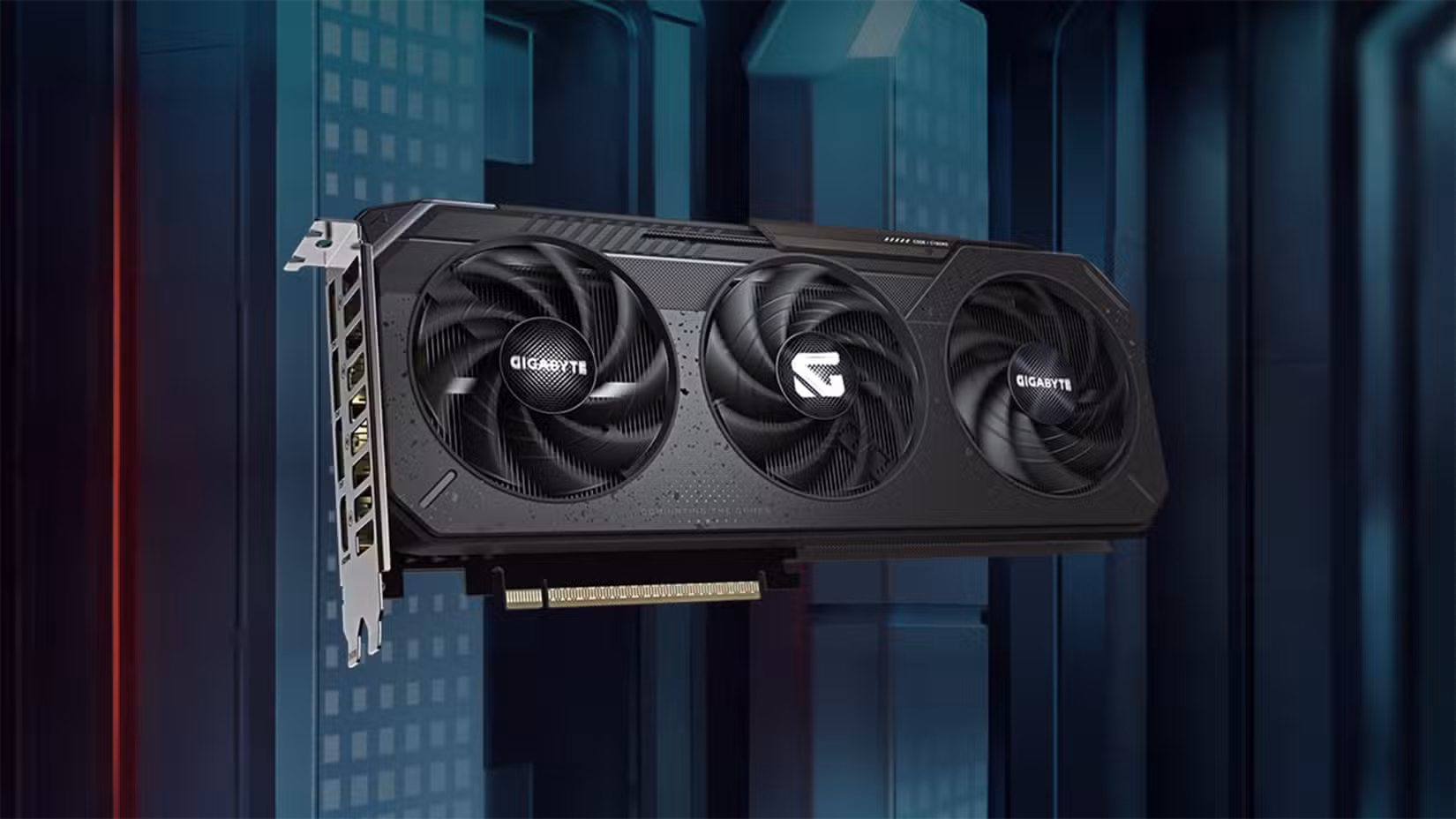 A Gigabyte GeForce RTX™ 5060 Ti GAMING OC 8GB graphics card against a multicolor background.