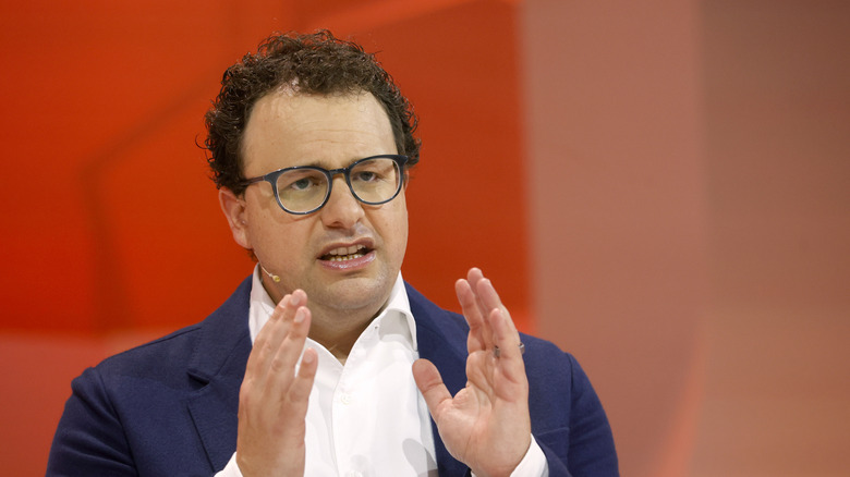 Anthropic's CEO, Dario Amodei, delivering a talk.