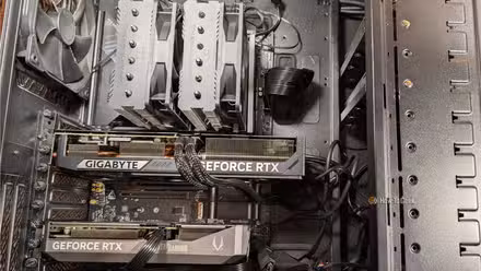 Two GPUs in a large PC case. 